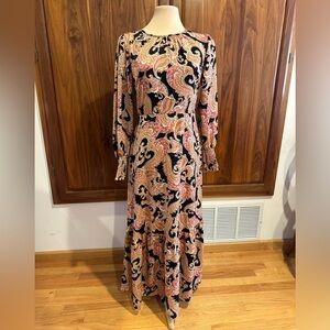 Paisley Boho Maxi Dress Long Sleeve | Flowy Feminine Fall Dress Size S NWT